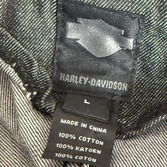 Harley-Davidson black denim slim fit moto jacket y2k biker grunge size L - Picture 11 of 14